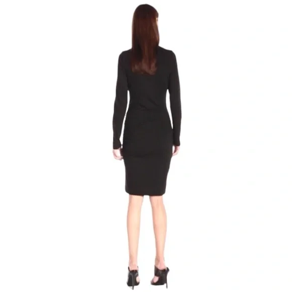 Pam & Gela Lace up Ruched Black Dress Long Sleeves - Picture 4 of 15